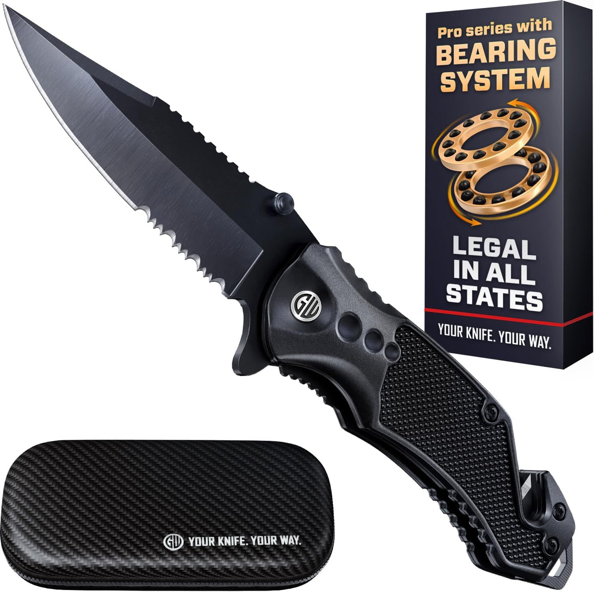 Legal Pocket Knife with 2.95” Serrated Blade, Glass Breaker, Seat Belt Cutter - EDC Sharp Folding Knives with Portable Clip - Small Tool for Tactical Camping Survival Hiking - Gifts for Men, Women