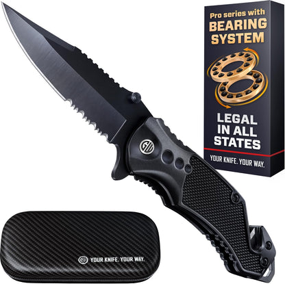 Legal Pocket Knife with 2.95” Serrated Blade, Glass Breaker, Seat Belt Cutter - EDC Sharp Folding Knives with Portable Clip - Small Tool for Tactical Camping Survival Hiking - Gifts for Men, Women