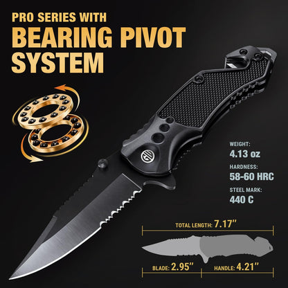 Legal Pocket Knife with 2.95” Serrated Blade, Glass Breaker, Seat Belt Cutter - EDC Sharp Folding Knives with Portable Clip - Small Tool for Tactical Camping Survival Hiking - Gifts for Men, Women