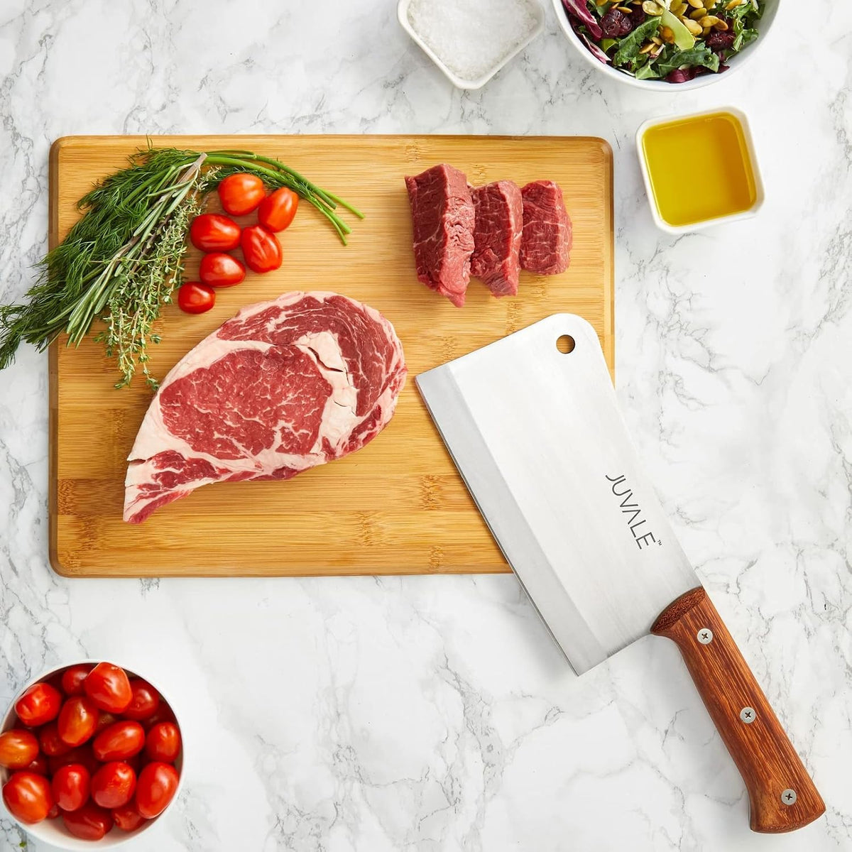 Meat Cleaver - 8-Inch Stainless Steel Blade, Wood Handle - Heavy-Duty Butcher Knife & Bone Cleaver for Beef Brisket, Meat Cutting & Chopping - Chopping Knife