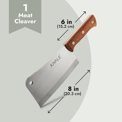 Meat Cleaver - 8-Inch Stainless Steel Blade, Wood Handle - Heavy-Duty Butcher Knife & Bone Cleaver for Beef Brisket, Meat Cutting & Chopping - Chopping Knife