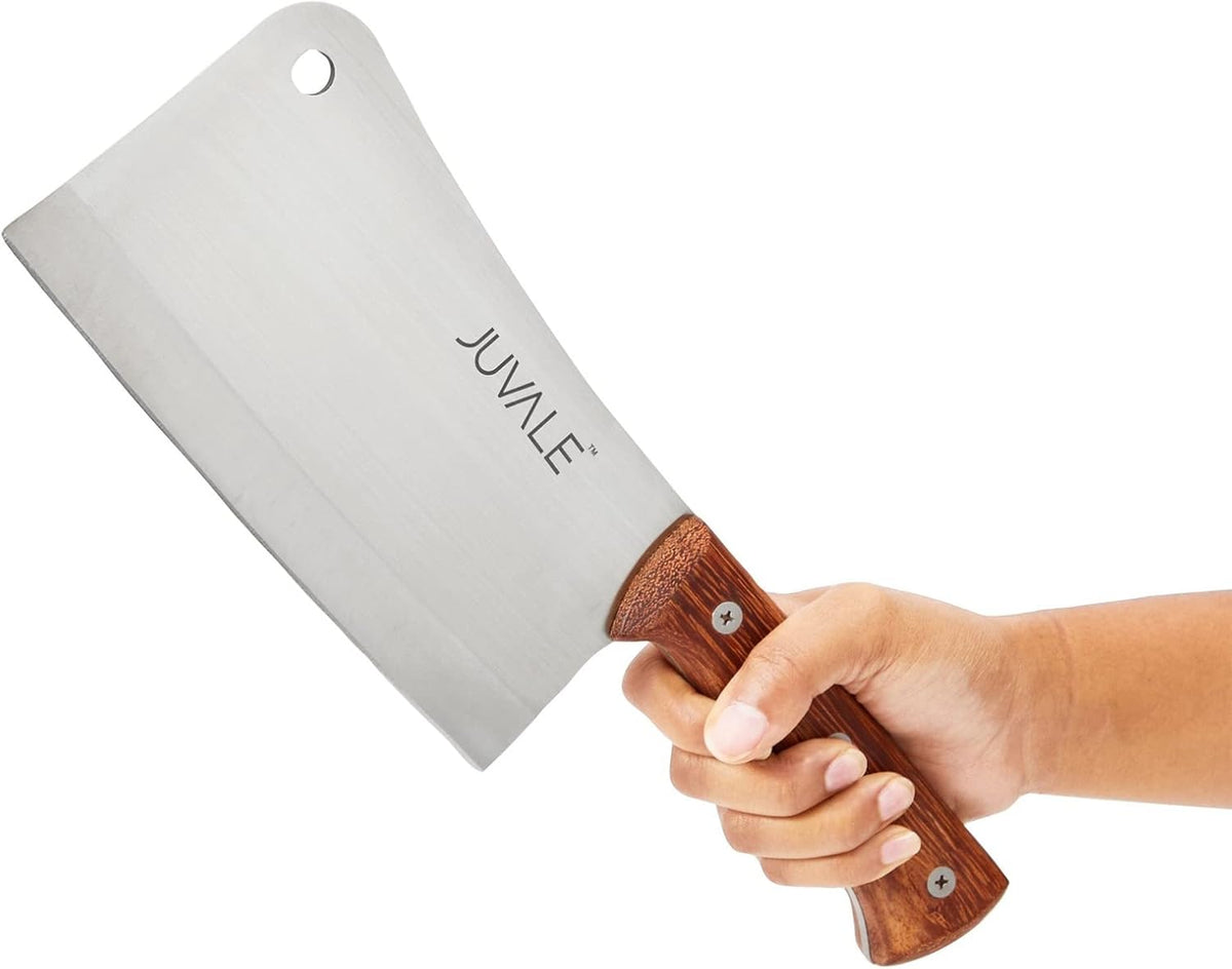 Meat Cleaver - 8-Inch Stainless Steel Blade, Wood Handle - Heavy-Duty Butcher Knife & Bone Cleaver for Beef Brisket, Meat Cutting & Chopping - Chopping Knife