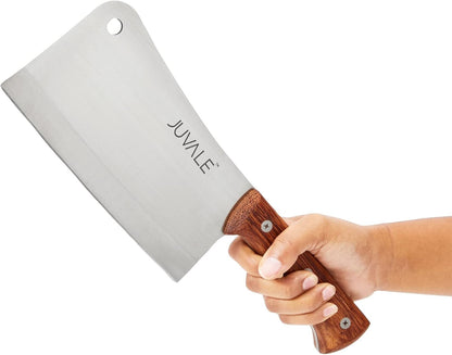 Meat Cleaver - 8-Inch Stainless Steel Blade, Wood Handle - Heavy-Duty Butcher Knife & Bone Cleaver for Beef Brisket, Meat Cutting & Chopping - Chopping Knife