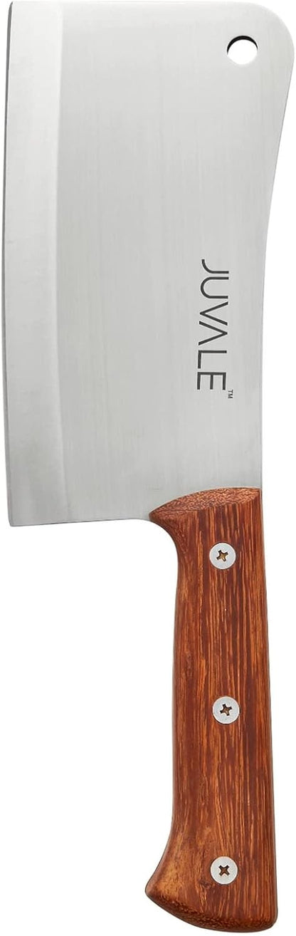 Meat Cleaver - 8-Inch Stainless Steel Blade, Wood Handle - Heavy-Duty Butcher Knife & Bone Cleaver for Beef Brisket, Meat Cutting & Chopping - Chopping Knife