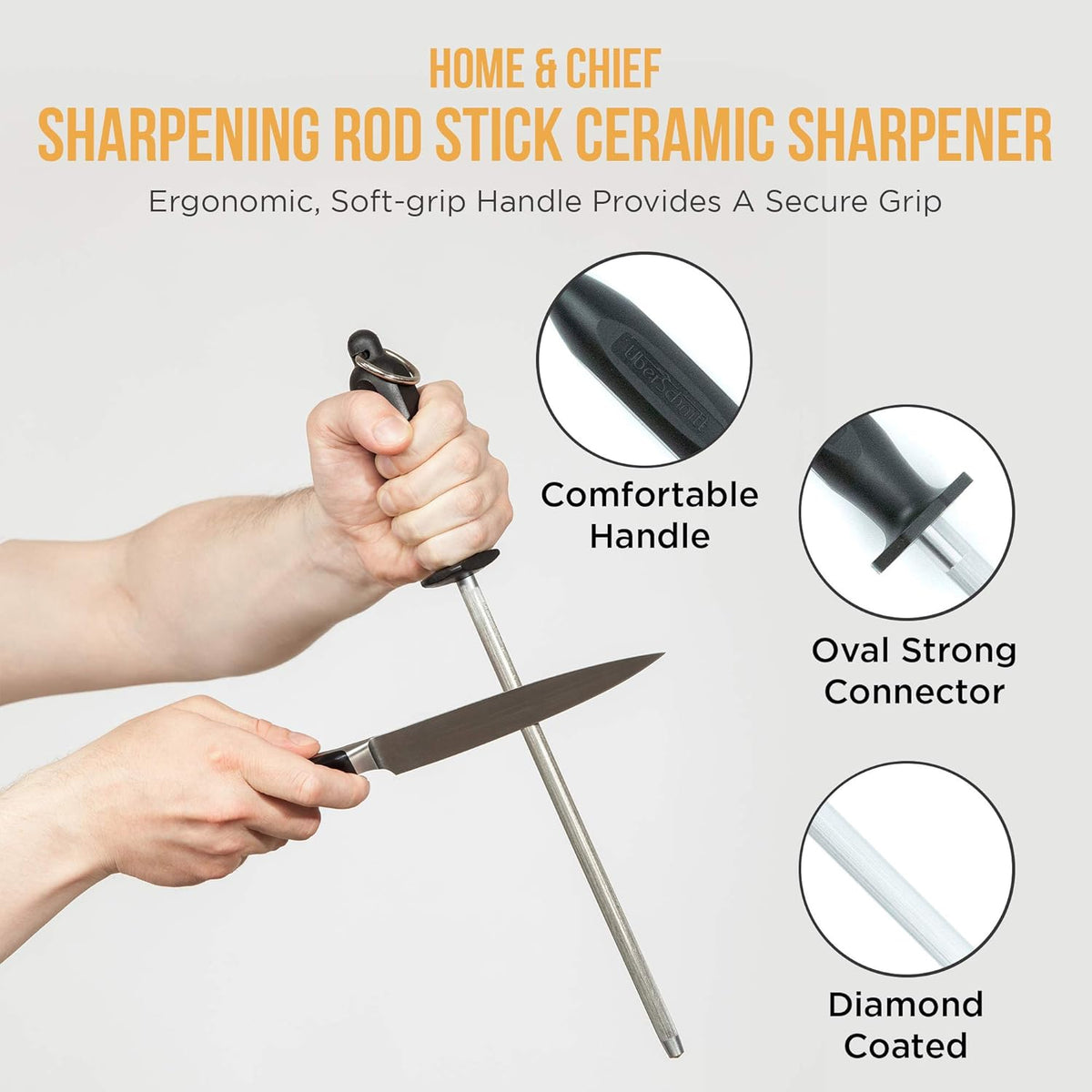 Top Chef’s 10' Knife Rod + Knife Guard Honing Steel Complete Kit | Professional Carbon Steel Honing Rod & Luxury Carry Bag – Universal Honing Rod/Stick for Kitchen, Butcher, Chef Knives and More(10)