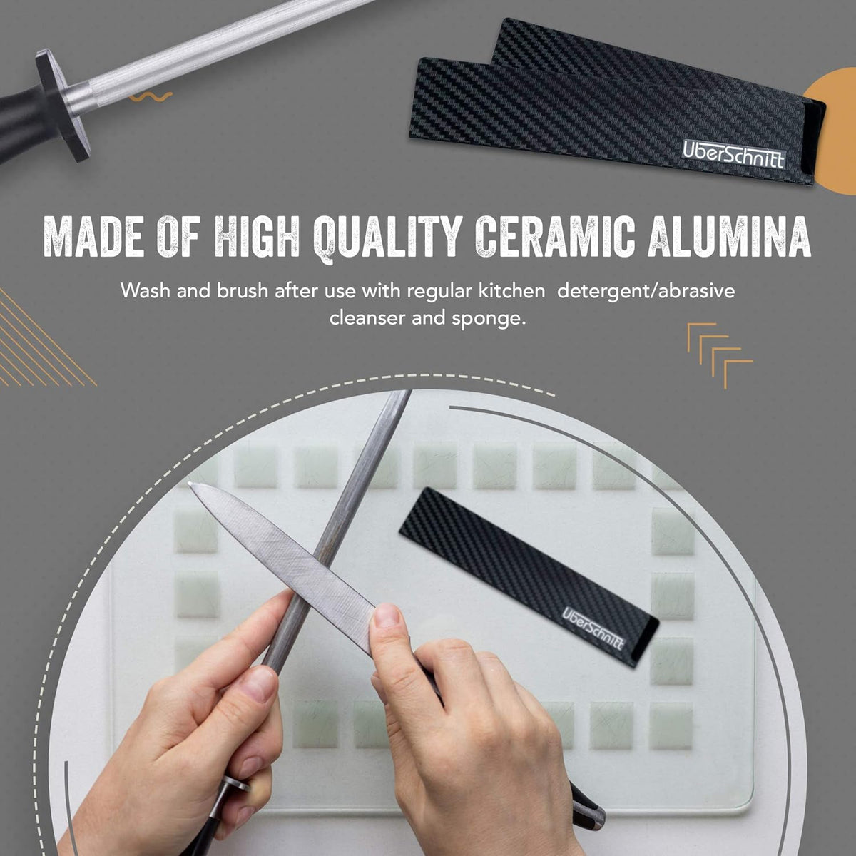 Top Chef’s 10' Knife Rod + Knife Guard Honing Steel Complete Kit | Professional Carbon Steel Honing Rod & Luxury Carry Bag – Universal Honing Rod/Stick for Kitchen, Butcher, Chef Knives and More(10)