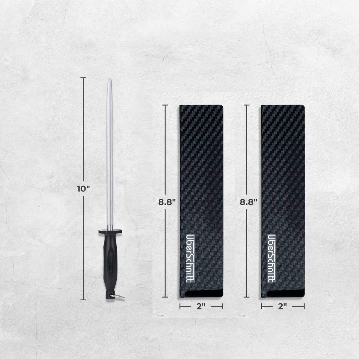 Top Chef’s 10' Knife Rod + Knife Guard Honing Steel Complete Kit | Professional Carbon Steel Honing Rod & Luxury Carry Bag – Universal Honing Rod/Stick for Kitchen, Butcher, Chef Knives and More(10)