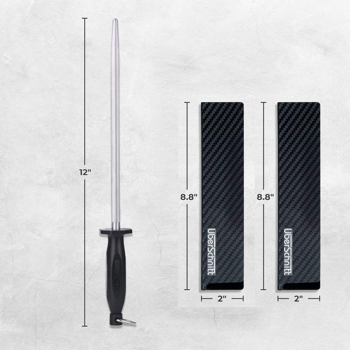 Top Chef’s 10' Knife Rod + Knife Guard Honing Steel Complete Kit | Professional Carbon Steel Honing Rod & Luxury Carry Bag – Universal Honing Rod/Stick for Kitchen, Butcher, Chef Knives and More(10)