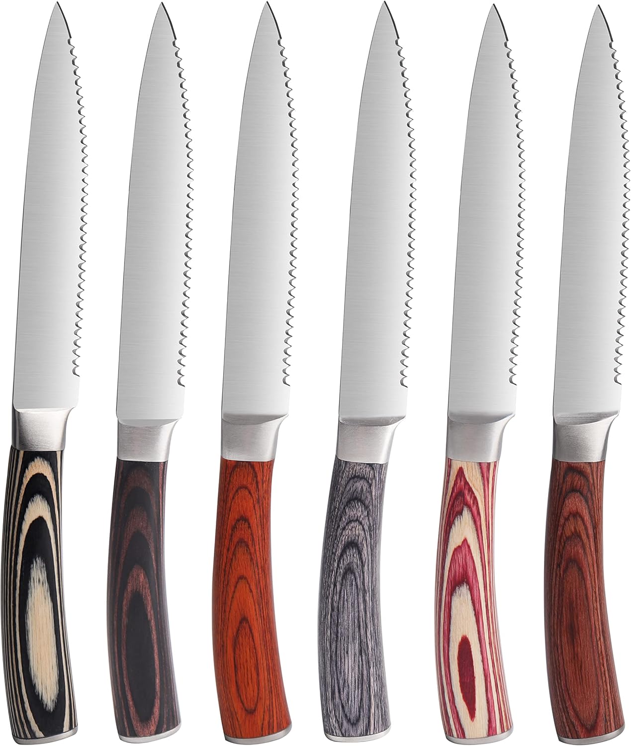 Laguiole Style Steak Knife Set of 8, Non-serrated Steak Knife Set with Olive Wood Handle, Sharp Stainless Steel Steak Knives with Gift Box, Dinner Cutlery Set for Home Party