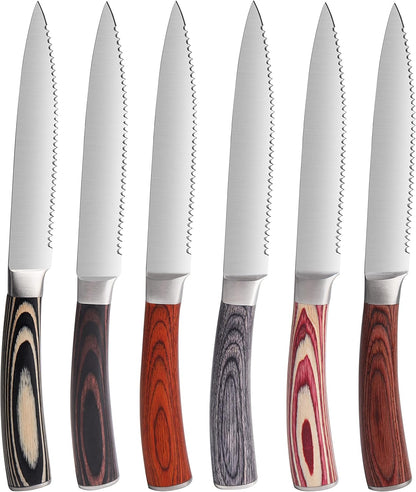 Laguiole Style Steak Knife Set of 8, Non-serrated Steak Knife Set with Olive Wood Handle, Sharp Stainless Steel Steak Knives with Gift Box, Dinner Cutlery Set for Home Party