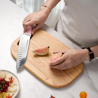 Knife Set, Kitchen Knives Set with Block and Sharpener 15 Pcs German Stainless Steel Knives Sharp Blade Dishwasher Safe Deba Knives with Ergonomic Handle, Crystal Pink