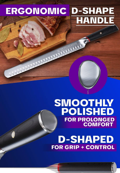 Slicing & Carving Knife - 12 inch Slicer - Phantom Series - Japanese High-Carbon AUS8 Steel - Pakkawood Handle - Kitchen Knife - Brisket Knife - Sheath Included