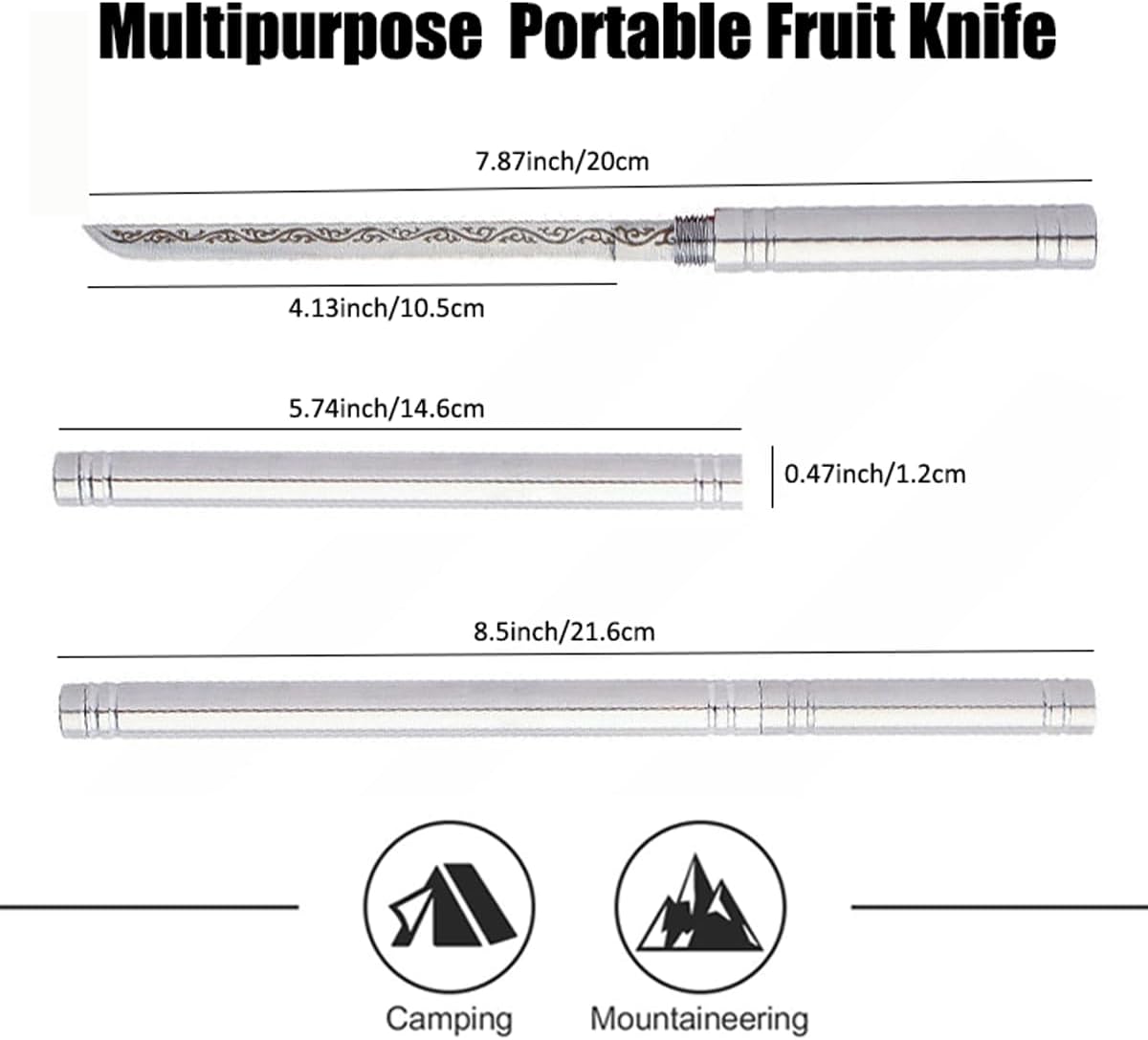 4.13" All-steel Fruit Knife with Sheath, Fixed Blade Flatware Knife with Cover, Multipurpose Stainless Steel Dinner Knife for Home, Kitchen, BBQ, Outdoor Cooking (Stick Shaped, Sliver)