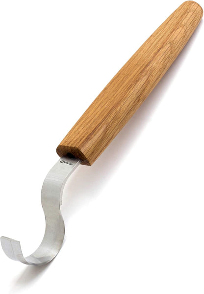 Hook Knife SK2 Oak 1.2" Blade - Wood Spoon Carving Tools - Gouge for Spoons Bowl Cups - Whittling Knife Curved Right Handed High Carbon Steel