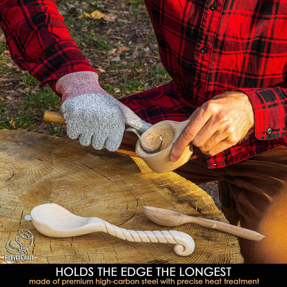 Hook Knife SK2 Oak 1.2" Blade - Wood Spoon Carving Tools - Gouge for Spoons Bowl Cups - Whittling Knife Curved Right Handed High Carbon Steel
