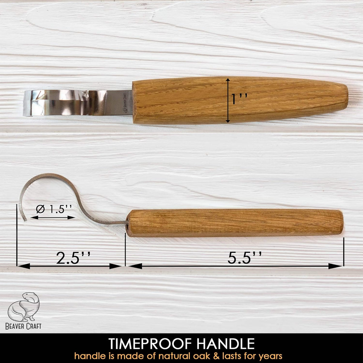 Hook Knife SK2 Oak 1.2" Blade - Wood Spoon Carving Tools - Gouge for Spoons Bowl Cups - Whittling Knife Curved Right Handed High Carbon Steel