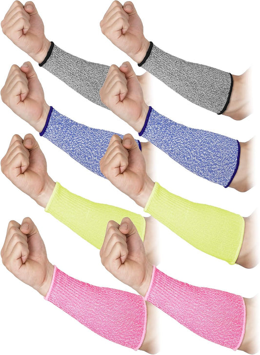 4 Pairs Arm Protectors for Thin Skin and Bruising Cut Resistant Arm Sleeves Forearm Level 5 Safety for Men Women(Grey, Blue, Pink, Yellow)