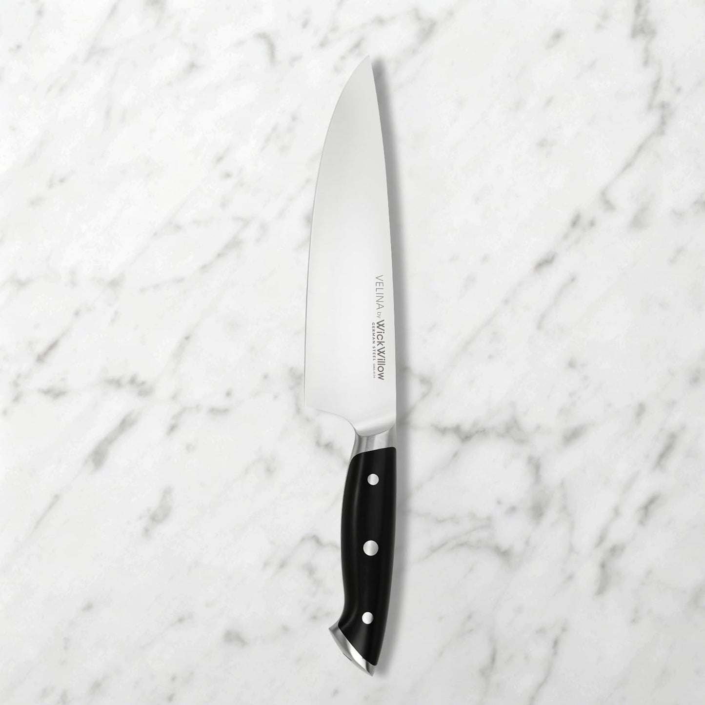 8” Chef Knife - German X50CrMoV15 Steel, Full Tang | For everyday cooking, including meat, vegetables and herbs. Balanced control. Dishwasher safe. Gift box included.
