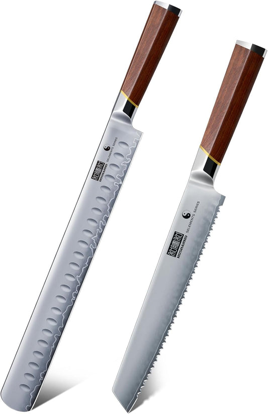 Bread Knife 8 Inch & Brisket Knife 12 Inch, Razor Sharp Japanese High Carbon Steel Serrated Bread Knife, Professional Slicing Knives with Ergonomic Handle & Gift Box