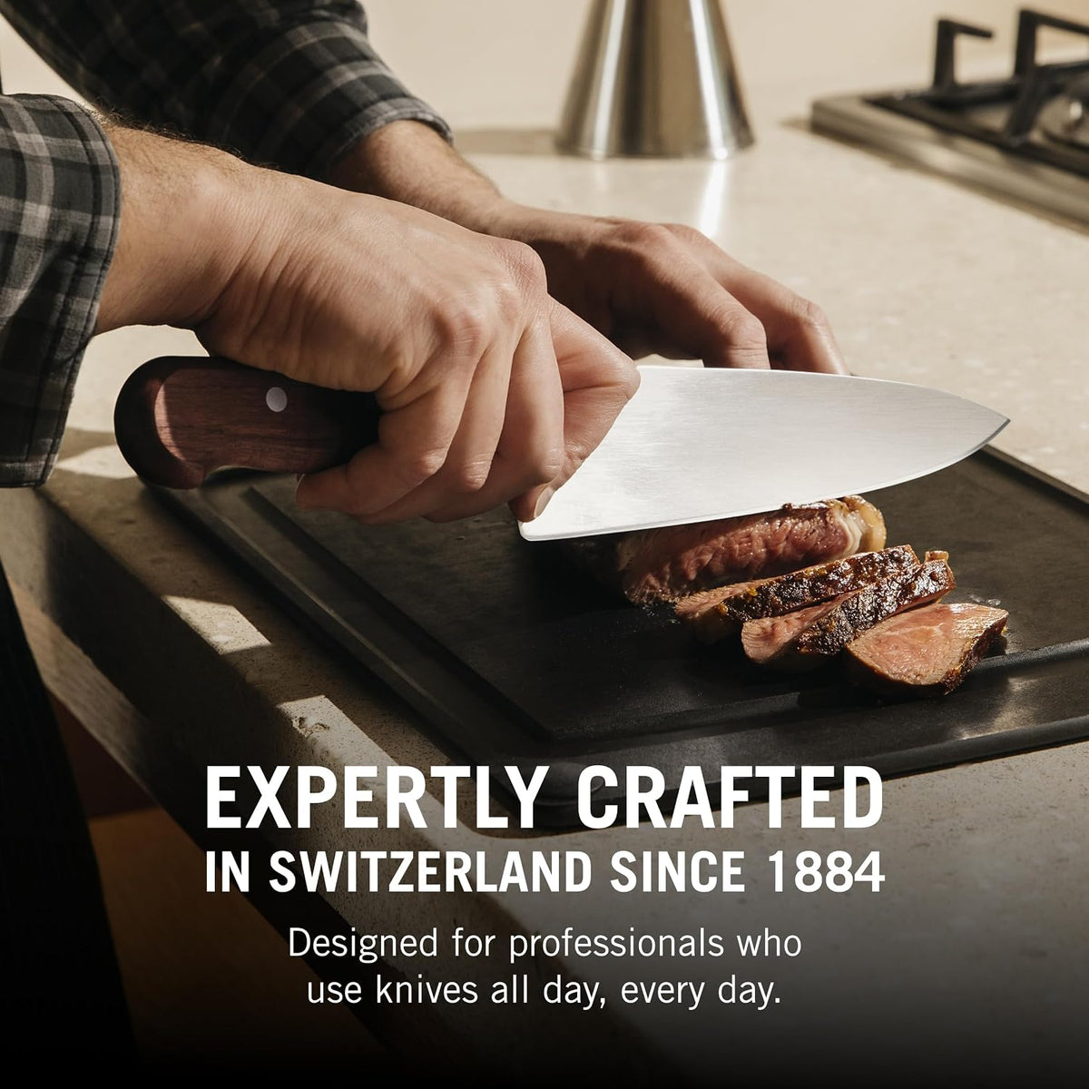 Wood 8 Inch Chef's Knife, Stainless Steel Slicing Knife