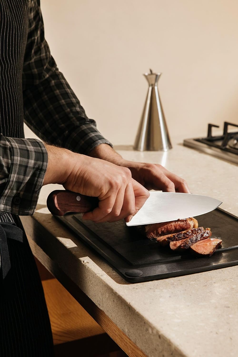 Wood 8 Inch Chef's Knife, Stainless Steel Slicing Knife