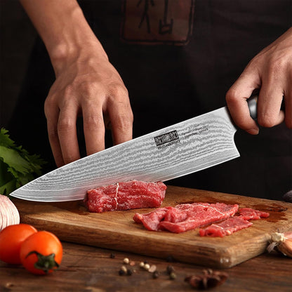 Damascus Kitchen Knife Set, Sharp Chef/Santoku/Fruit Knives