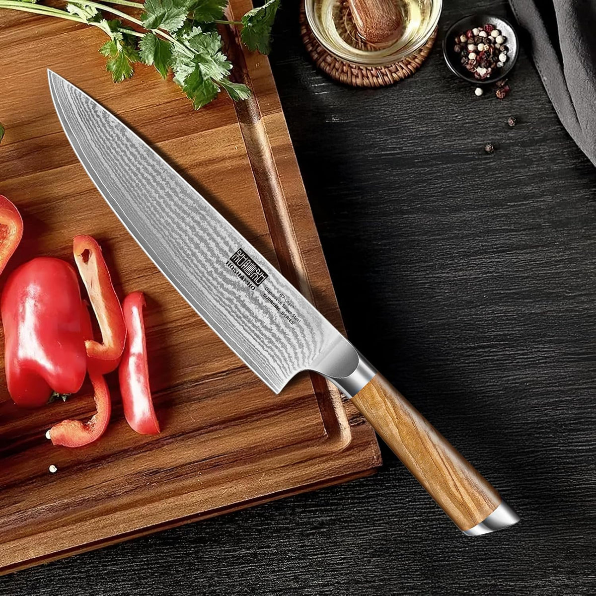 Damascus Kitchen Knife Set, Sharp Chef/Santoku/Fruit Knives