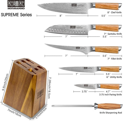 Damascus Kitchen Knife Set, Sharp Chef/Santoku/Fruit Knives