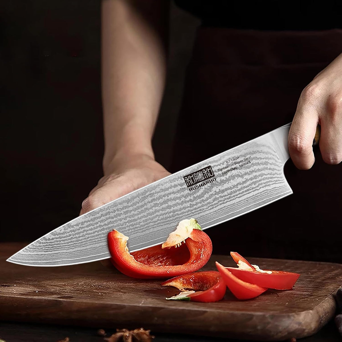 Damascus Kitchen Knife Set, Sharp Chef/Santoku/Fruit Knives
