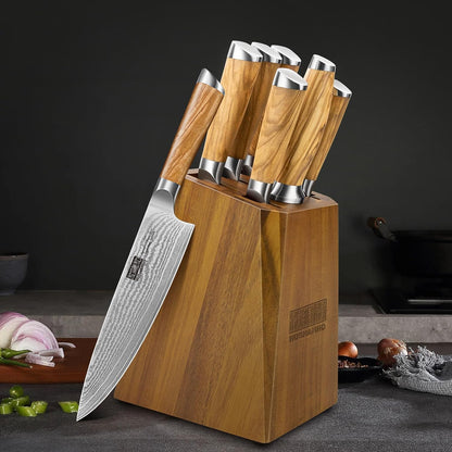 Damascus Kitchen Knife Set, Sharp Chef/Santoku/Fruit Knives