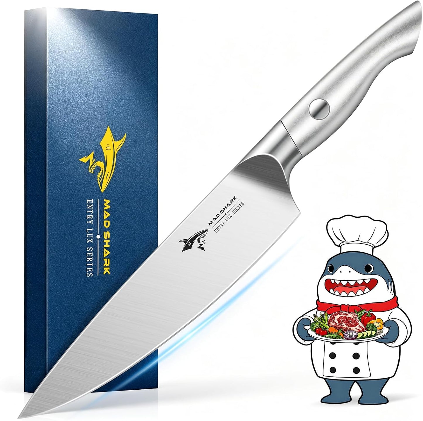 8 Inch Chef Knife, Professional Ultra Sharp Kitchen Knife | German High Carbon Steel Knife, Ergonomic Handle for Meat, Vegetables Cooking Knife for Mens, Mom & Dad Birthday Gifts