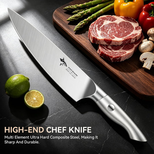 8 Inch Chef Knife, Professional Ultra Sharp Kitchen Knife | German High Carbon Steel Knife, Ergonomic Handle for Meat, Vegetables Cooking Knife for Mens, Mom & Dad Birthday Gifts