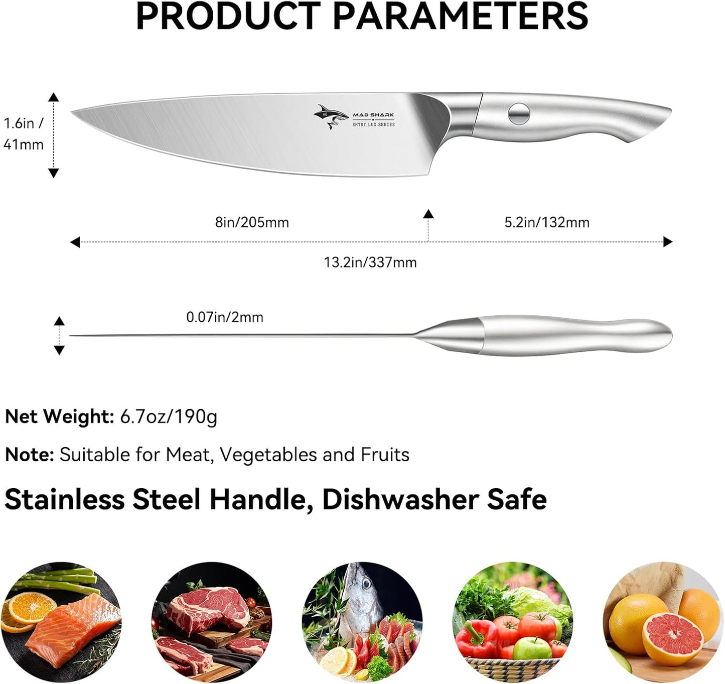 8 Inch Chef Knife, Professional Ultra Sharp Kitchen Knife | German High Carbon Steel Knife, Ergonomic Handle for Meat, Vegetables Cooking Knife for Mens, Mom & Dad Birthday Gifts