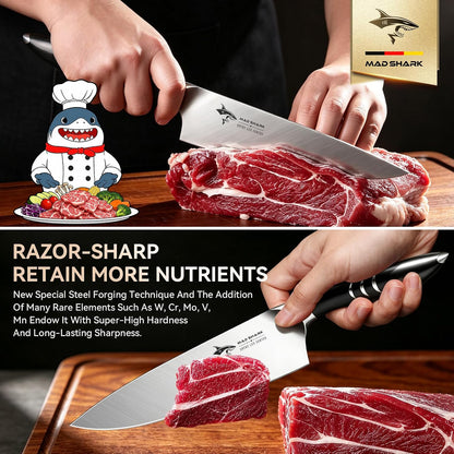 8 Inch Chef Knife, Professional Ultra Sharp Kitchen Knife | German High Carbon Steel Knife, Ergonomic Handle for Meat, Vegetables Cooking Knife for Mens, Mom & Dad Birthday Gifts