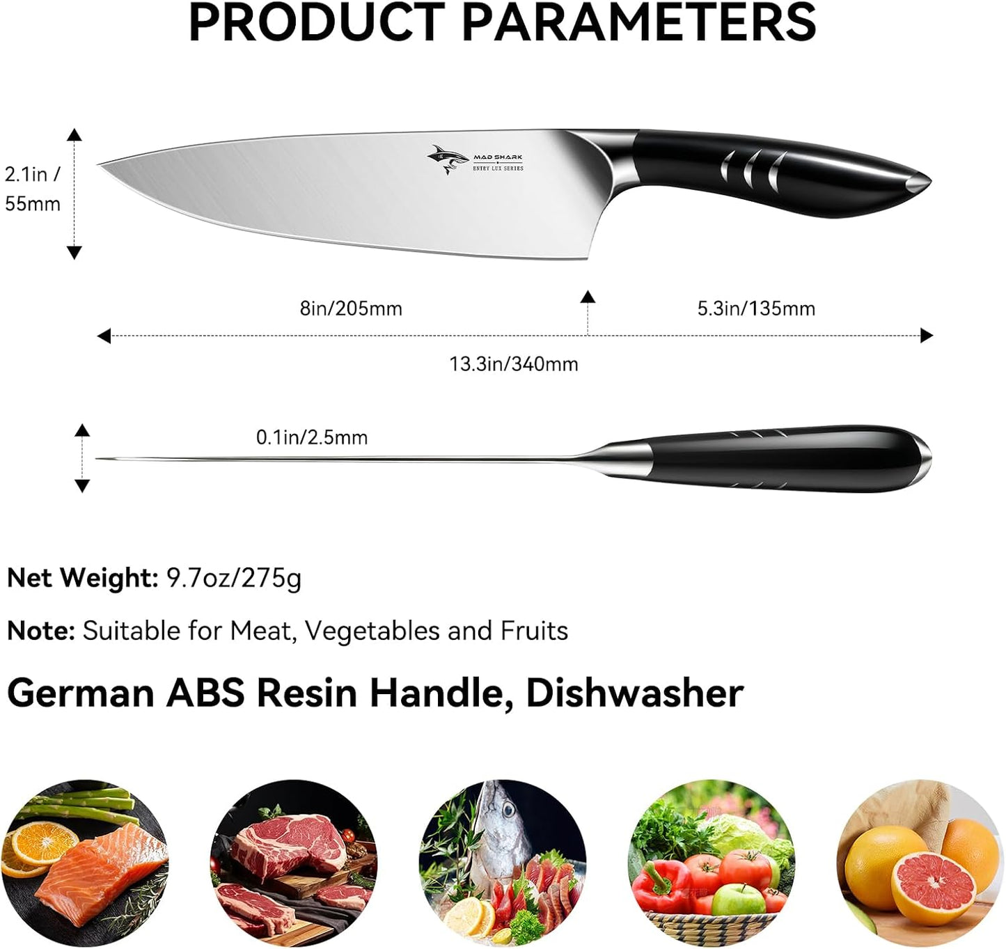 8 Inch Chef Knife, Professional Ultra Sharp Kitchen Knife | German High Carbon Steel Knife, Ergonomic Handle for Meat, Vegetables Cooking Knife for Mens, Mom & Dad Birthday Gifts