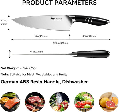 8 Inch Chef Knife, Professional Ultra Sharp Kitchen Knife | German High Carbon Steel Knife, Ergonomic Handle for Meat, Vegetables Cooking Knife for Mens, Mom & Dad Birthday Gifts