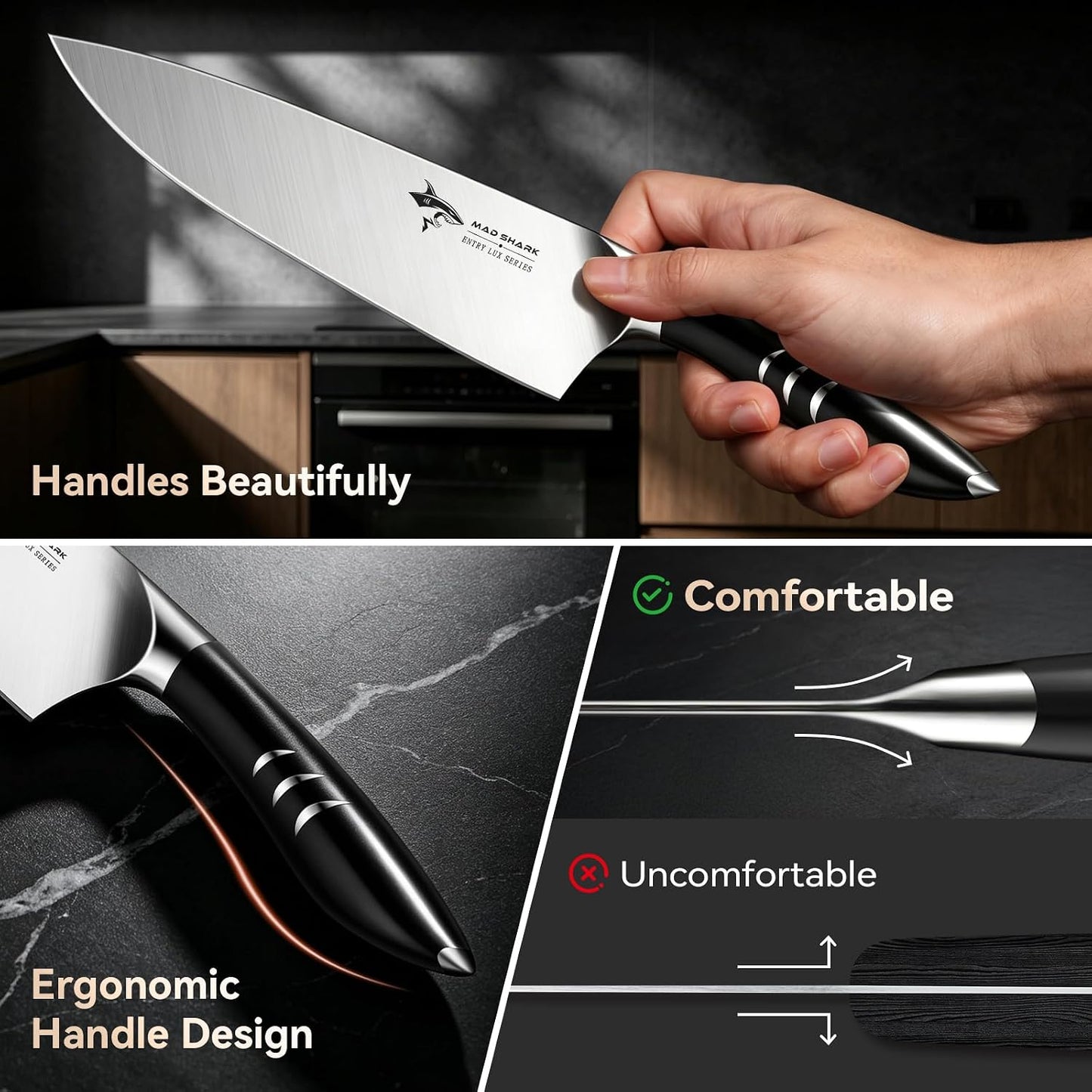 8 Inch Chef Knife, Professional Ultra Sharp Kitchen Knife | German High Carbon Steel Knife, Ergonomic Handle for Meat, Vegetables Cooking Knife for Mens, Mom & Dad Birthday Gifts