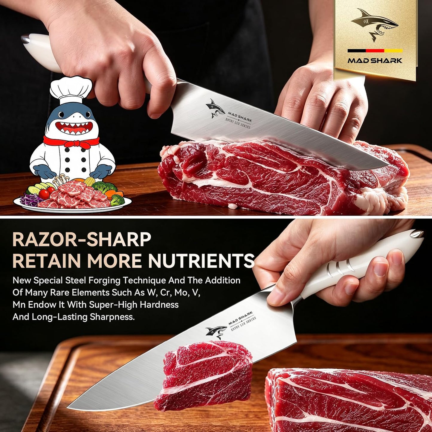 8 Inch Chef Knife, Professional Ultra Sharp Kitchen Knife | German High Carbon Steel Knife, Ergonomic Handle for Meat, Vegetables Cooking Knife for Mens, Mom & Dad Birthday Gifts