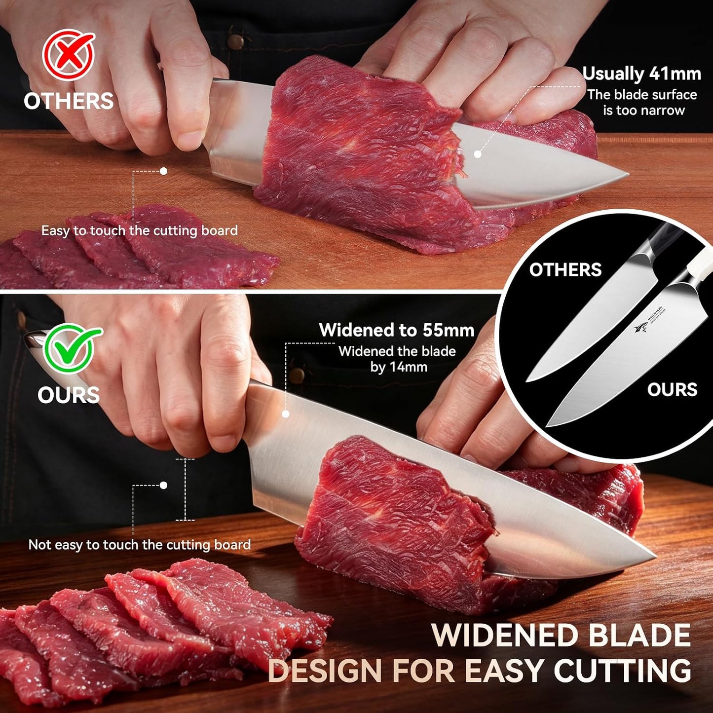 8 Inch Chef Knife, Professional Ultra Sharp Kitchen Knife | German High Carbon Steel Knife, Ergonomic Handle for Meat, Vegetables Cooking Knife for Mens, Mom & Dad Birthday Gifts