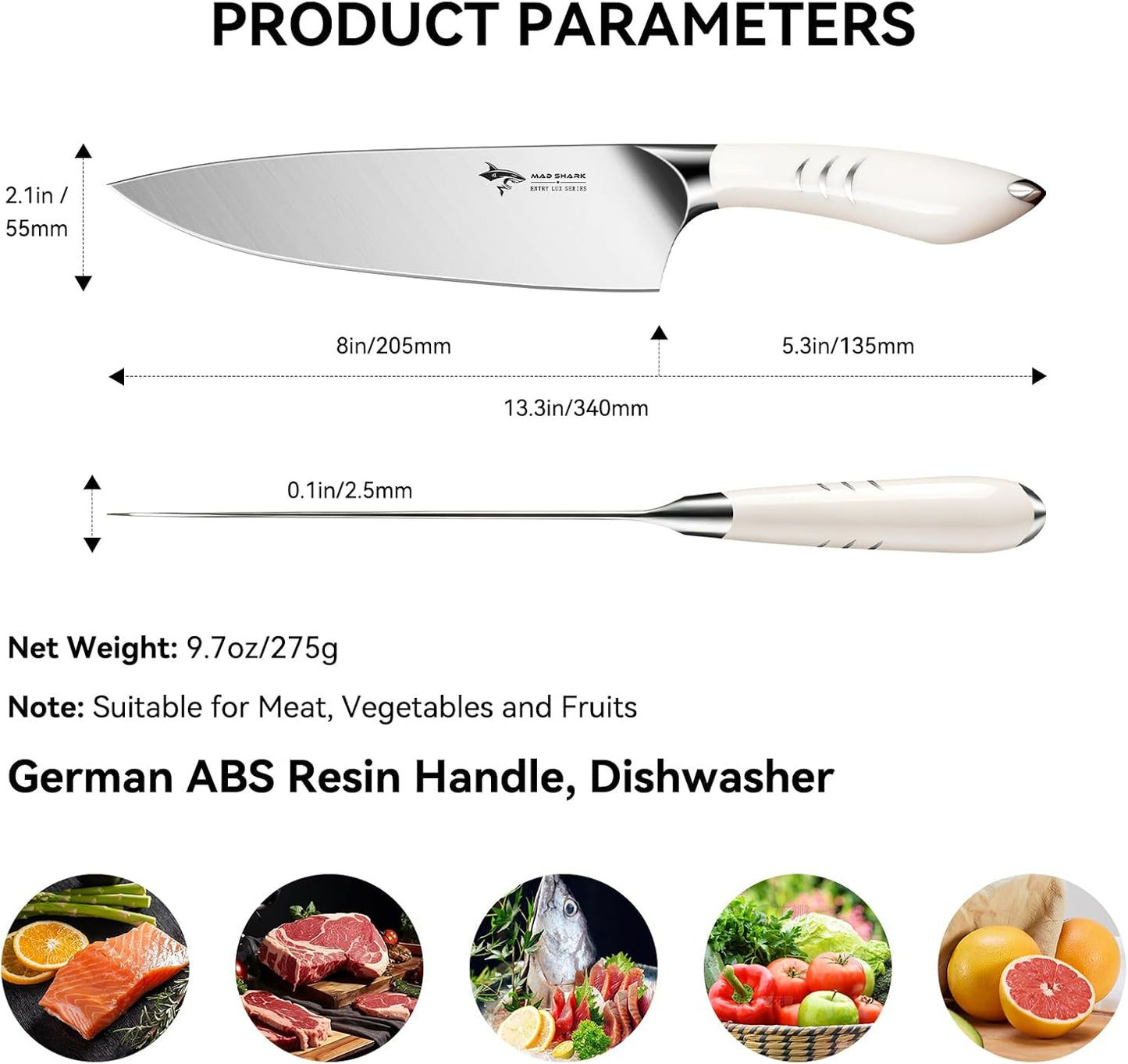 8 Inch Chef Knife, Professional Ultra Sharp Kitchen Knife | German High Carbon Steel Knife, Ergonomic Handle for Meat, Vegetables Cooking Knife for Mens, Mom & Dad Birthday Gifts