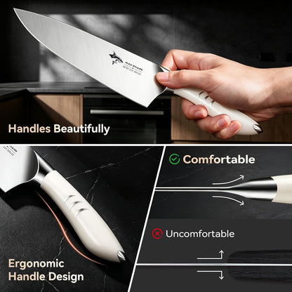 8 Inch Chef Knife, Professional Ultra Sharp Kitchen Knife | German High Carbon Steel Knife, Ergonomic Handle for Meat, Vegetables Cooking Knife for Mens, Mom & Dad Birthday Gifts
