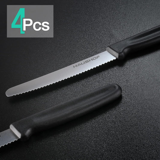 Steak Knives Set of 4, Sharp Serrated Steak Knives, Premium Stainless Steel Steak Knife Set with Gift Box, Black Handle