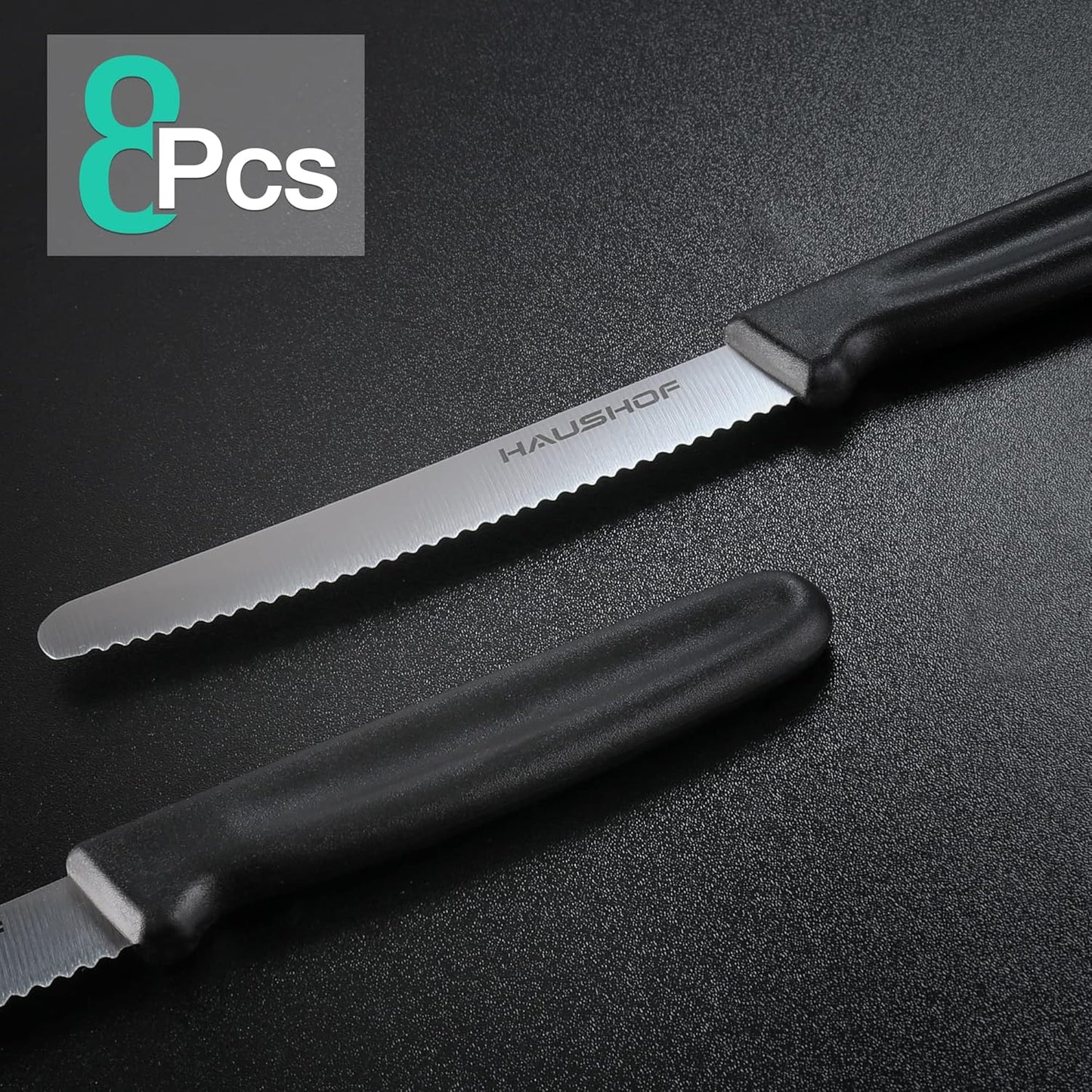 Steak Knives Set of 4, Sharp Serrated Steak Knives, Premium Stainless Steel Steak Knife Set with Gift Box, Black Handle