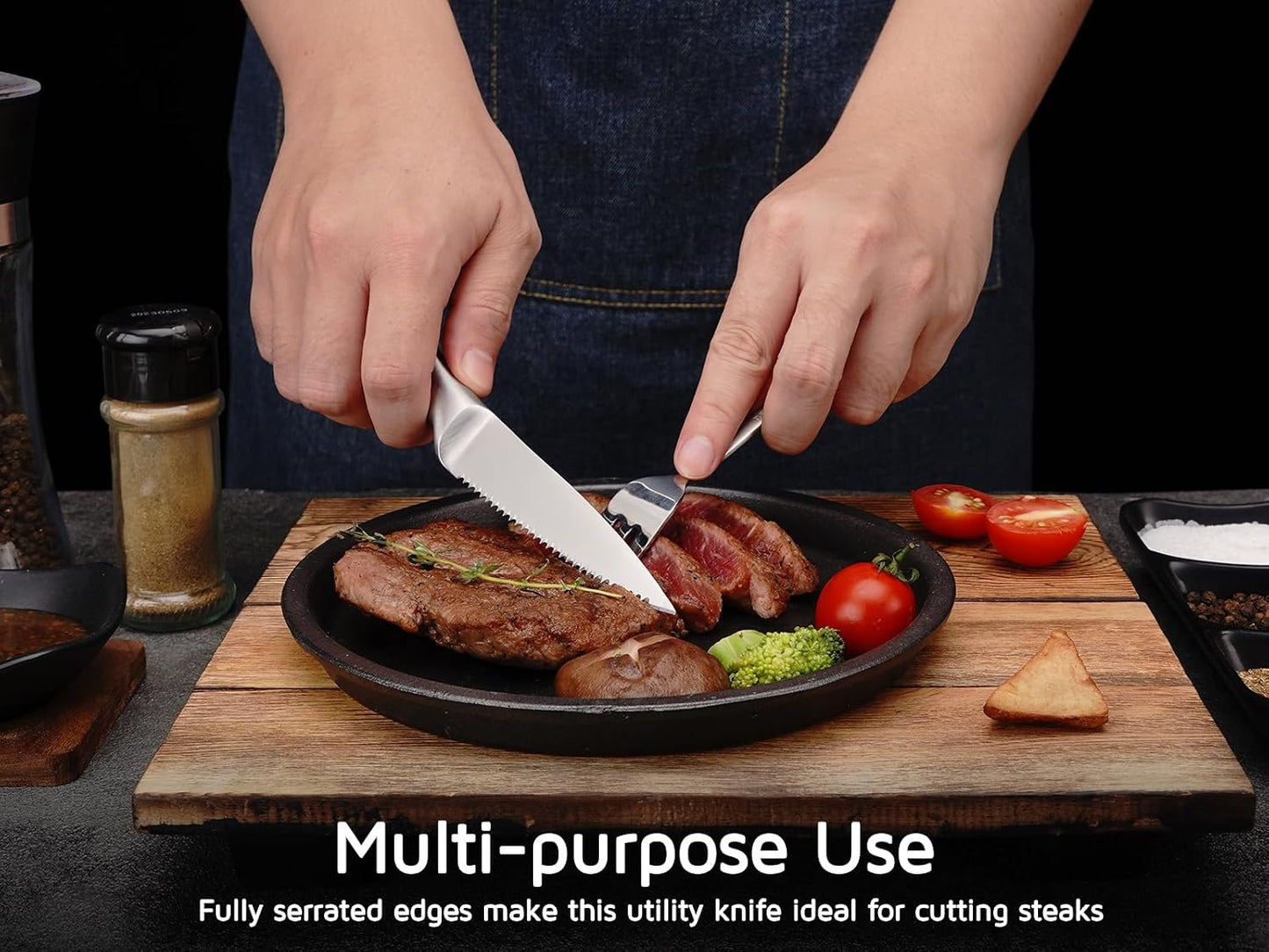 Utility Knife, 4 Inch Serrated Paring Knife with Super Sharp High Carbon Stainless Steel Blade for Fruit Vegetable Cutting Peeling Slicing – Silver