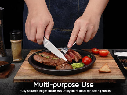 Utility Knife, 4 Inch Serrated Paring Knife with Super Sharp High Carbon Stainless Steel Blade for Fruit Vegetable Cutting Peeling Slicing – Silver