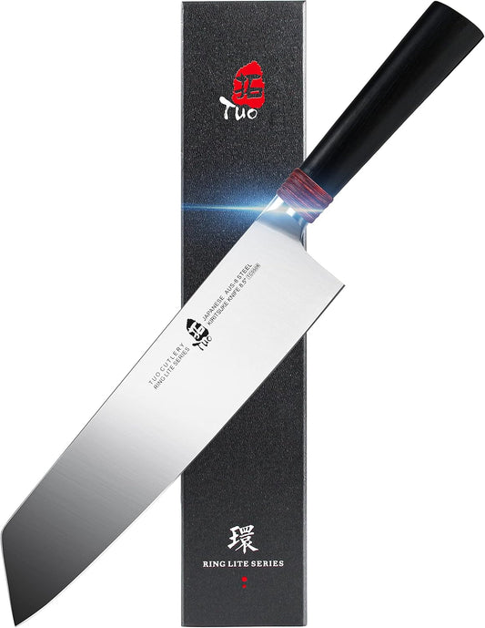 Kiritsuke Knife Chef Knife 8.5 inch Kitchen Knife Vegetable Cleaver Pro Japanese Chef Knife Vegetable Fruit Chopper, AUS-8 Stainless Steel with Pakkawood Handle Gift Box, Ring Lite Series