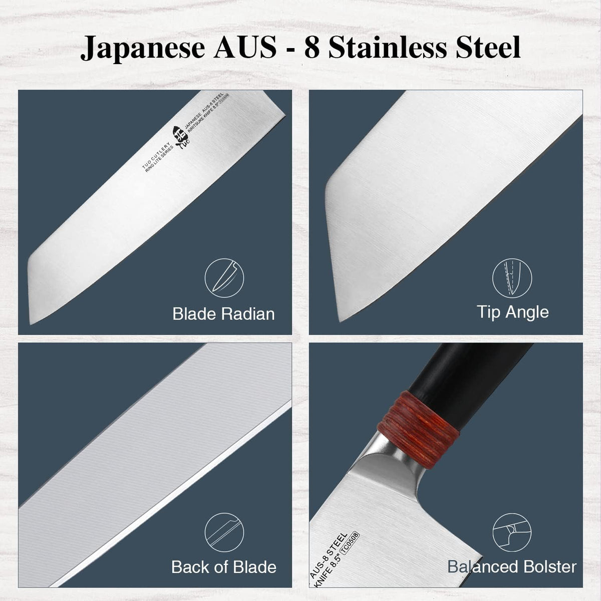 Kiritsuke Knife Chef Knife 8.5 inch Kitchen Knife Vegetable Cleaver Pro Japanese Chef Knife Vegetable Fruit Chopper, AUS-8 Stainless Steel with Pakkawood Handle Gift Box, Ring Lite Series