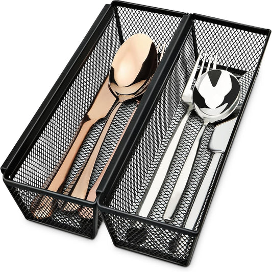 Silverware Organizer for Drawer, Utensil Drawer Organizer, 2 Pack Silverware Drawer Organizer Tray, Organizadores De Cocina, Flatware Organizer for Drawer with Interlocking Arm