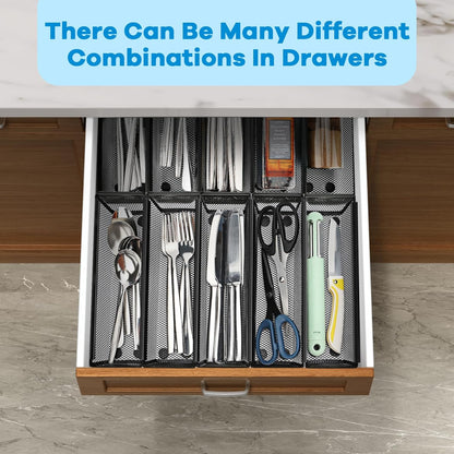 Silverware Organizer for Drawer, Utensil Drawer Organizer, 2 Pack Silverware Drawer Organizer Tray, Organizadores De Cocina, Flatware Organizer for Drawer with Interlocking Arm