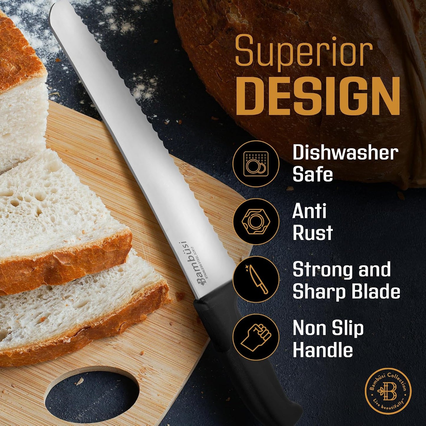 Bread Knife for Homemade Bread - 10 Inch Serrated Sourdough Cutter, Stainless Steel Bread Cutter for Artisan Loaf, Baguette, Bagel Slicer, Cake Slicer Knife Tool, Long Sharp Blade for Kitchen Baking